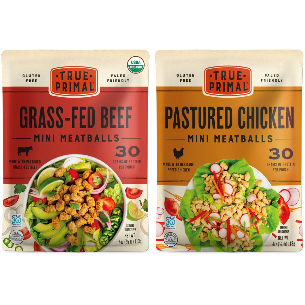 True Primal Mini Meatballs Variety Grass-fed Beef & Pastured Chicken 8-pack